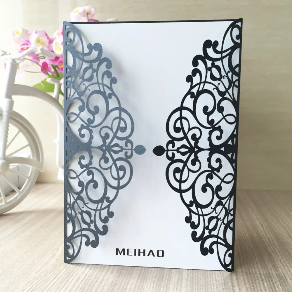 

50pcs/lot for sale laser cut card romantic elegant damask birthday paty wedding invitation cards best wishes blessing card