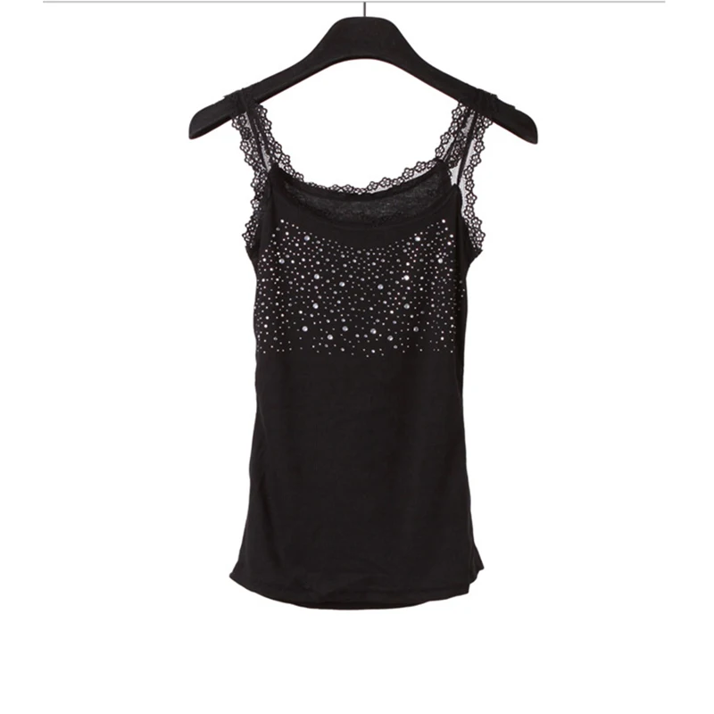 Женский кружевной топ без рукавов летний Длинный топ-майка со стразами