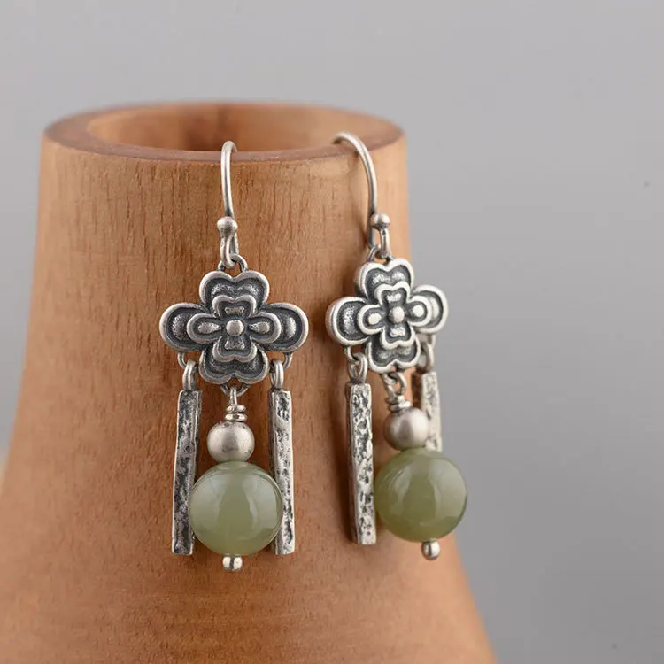 Fnj 925 серебряный крест Серьги для Для женщин jewelry Chinoiserie Природный Хотан нефрит чистый S925 стерлингового серебра серьги