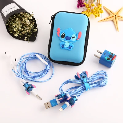 Мультяшный USB кабель для наушников набор протекторов с коробкой наклейки намотки
