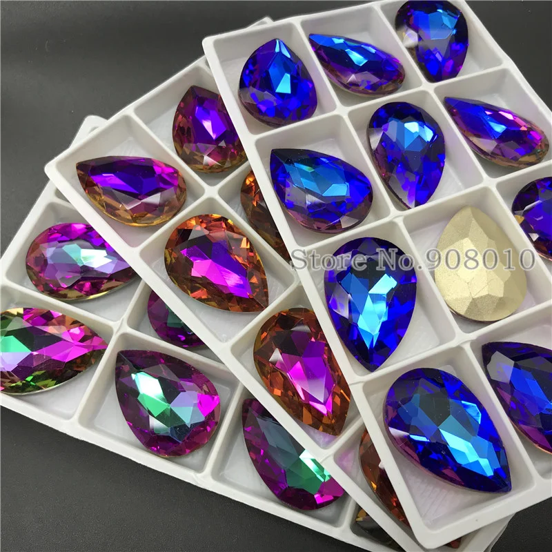 TopStone Drop Shape Glass Стразы New Volcano Colors Teardrop Crystal СТРАЗА под Камень Diamond 14x10 18x13 25x18 30x20