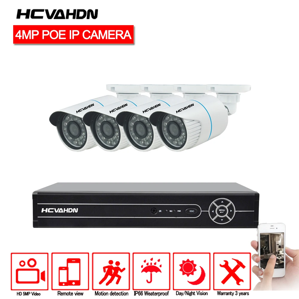 Hcvahdn 4CH 5MP CCTV Камера Системы NVR Kit 4.0MP Открытый безопасности 4x4 Мп POE IP P2P IR CUT