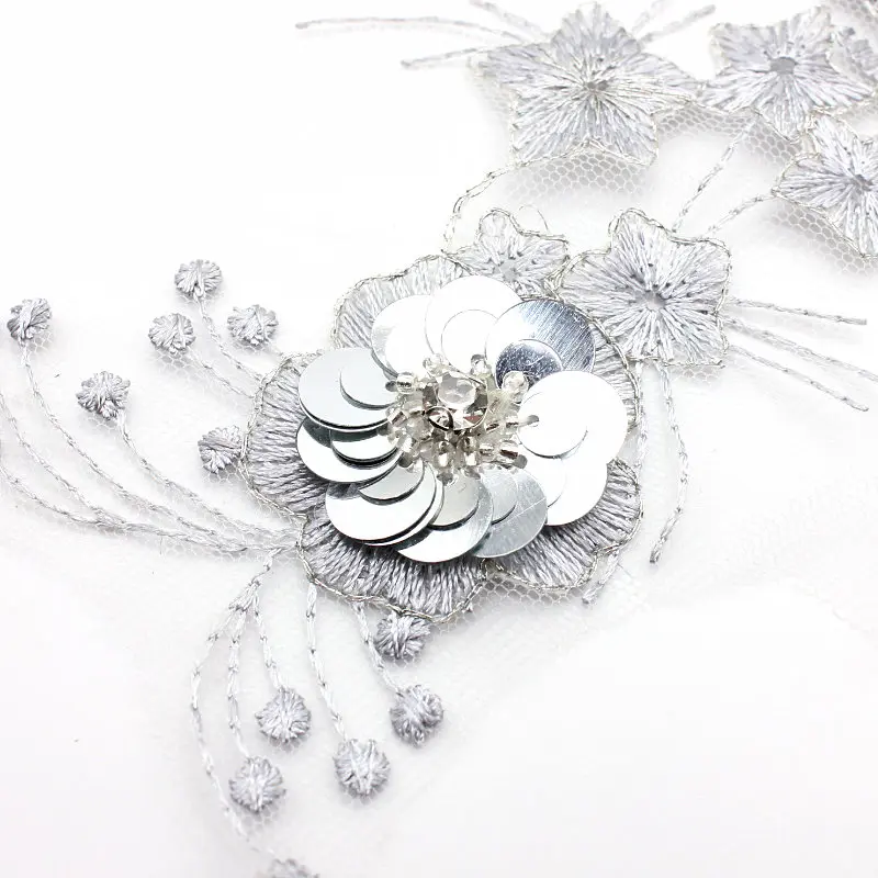 

1pcs High quality 3D Flower Lace Applique Embroidery Sequin Mesh Sewing Craft DIY Clothes Accessories