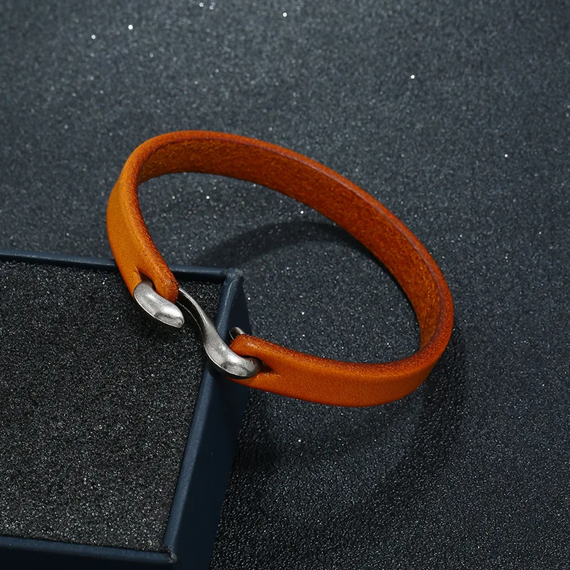LOULEUR Simple Men Vintage Genuine Leather Bracelets Clasp For Bracelet Bangles Male Jewelry 21cm | Украшения и аксессуары