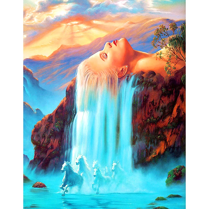 

Full Square/Round Drill 5D DIY Diamond Painting "beauty girl waterfall" 3D Embroidery Cross Stitch 5D Rhinestone Decor Gift