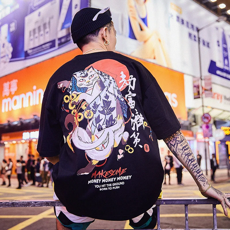 Special Japanese Tide brand short-sleeved men and women summer street hip hop T-shirt Chinese style lovers with half sleeves | Мужская