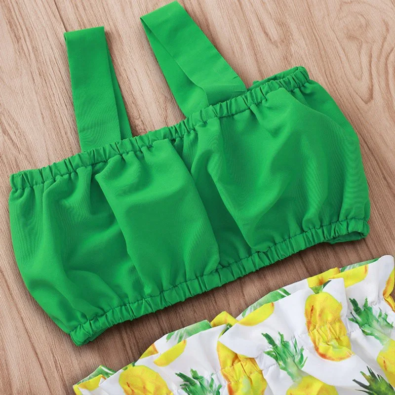 Летние комплекты одежды из 2 предметов для маленьких девочек зеленые топы с
