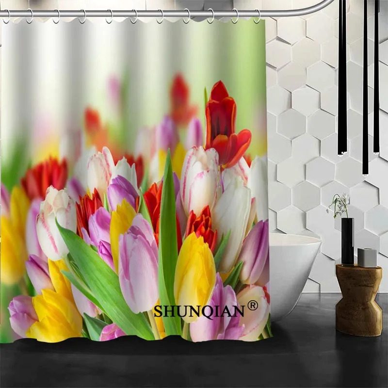 

New Bathroom Curtains tulips Shower Curtain Customized Shower Curtain Waterproof Polyester Fabric Curtain For Bathroom