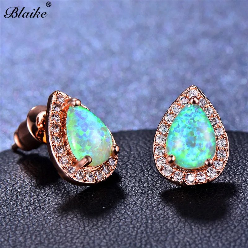 Женские серьги-гвоздики с опалом Blaike серьги из розового золота зеленым/белым