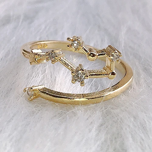 Light Gold Gemini ZHOUYANG кольца для женщин дизайн милые романтические 12 Созвездие Регулируемые кольца на палец микро-инкрустированные цирконием ювелирные изделия KCR081 - Цвет основного камня: Light Gold Gemini