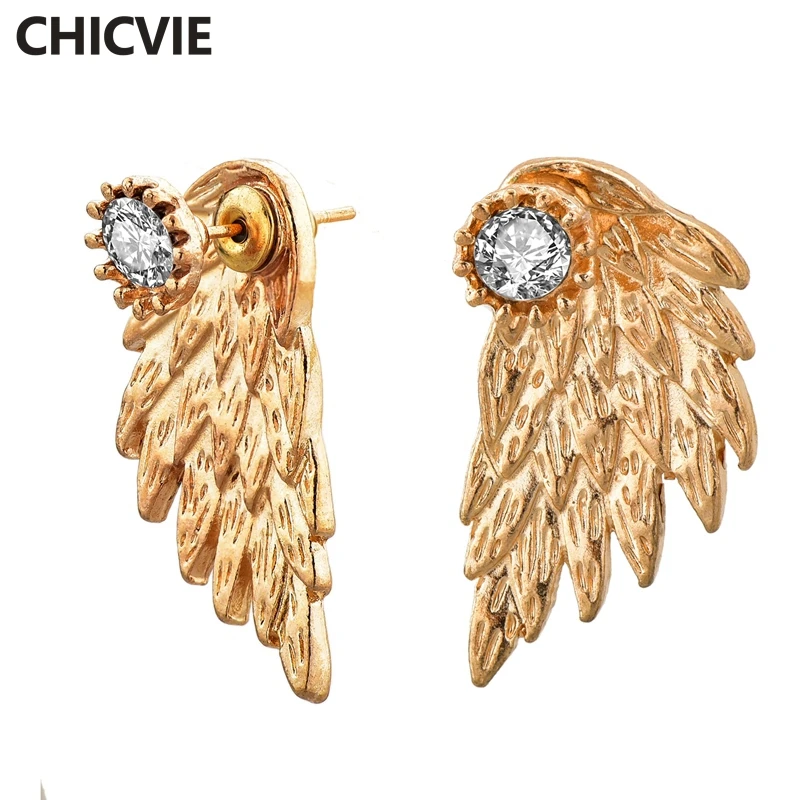 

CHICVIE 2019 Trending Angel Wings Stud Earrings For Women Charms Crystal Earring Jewelry Statement Geometric Earrings SER190120