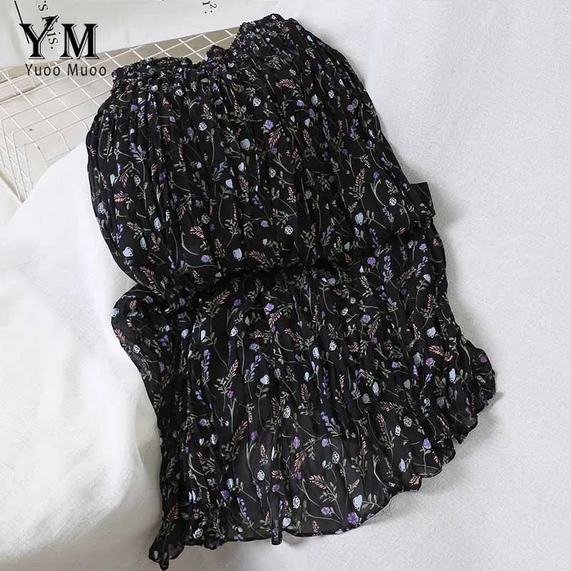 Style6Black YuooMuoo популярная красная плиссированная юбка с цветочным рисунком женская элегантная миди-юбка с высокой талией летняя трапециевидная Праздничная юбка в стиле бохо Женская юбка - Цвет: Style6Black