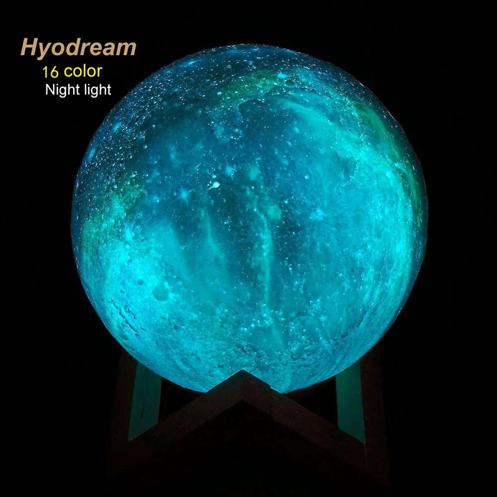 Лампа с 3D принтом HYODREAM Moon Light ночник для детей 16 цветов сменный сенсорный и пульт