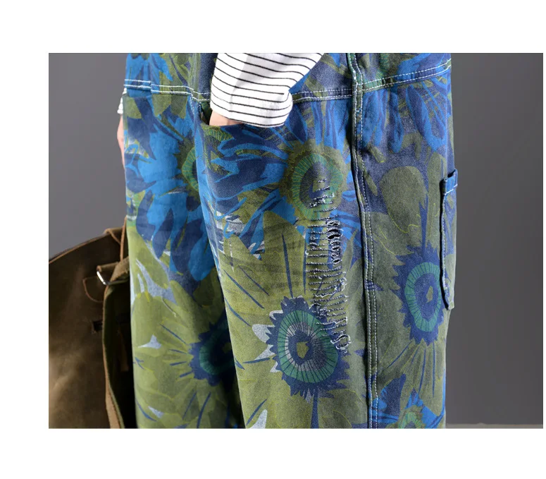 Весенние комбинезоны Для женщин Ретро свободные Омывается Винтаж принт