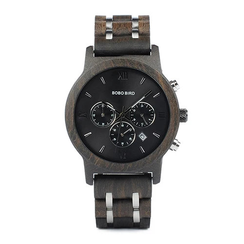 BOBO BIRD relogio masculino мужские часы, наручные часы с хронографом, военные часы, металлический деревянный браслет, роскошные часы, подарок ему, коробка, B-P19 - Цвет: B-P19-1