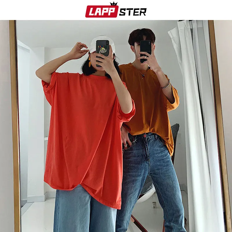 LAPPSTER Мужская Harajuku сплошная футболка Летняя мужская s негабаритная уличная Футболка мужская хип-хоп модная разноцветная желтая футболка