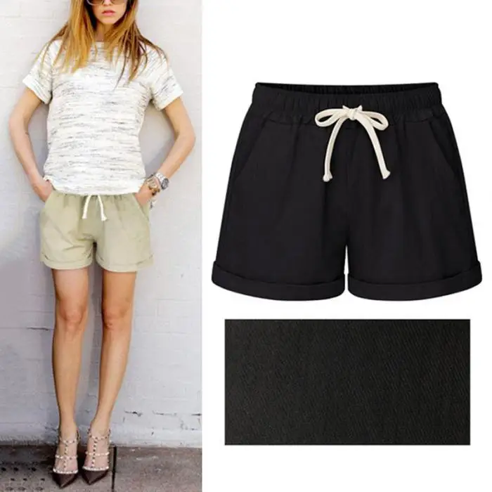 New Arrival Summer Women Wide Leg Shorts Cotton High Waist Drawstring Pockets Girl Casual Shorts Plus Size M-6XL