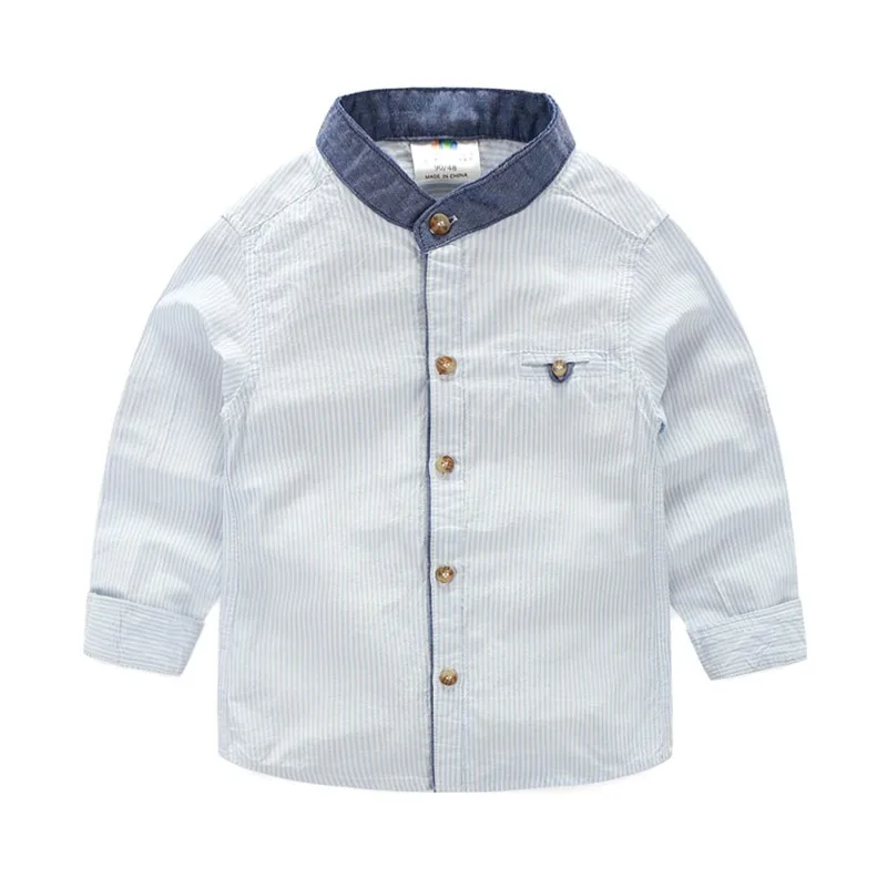Новая весенняя рубашка в полоску с воротником Мандарин для мальчиков Детская
