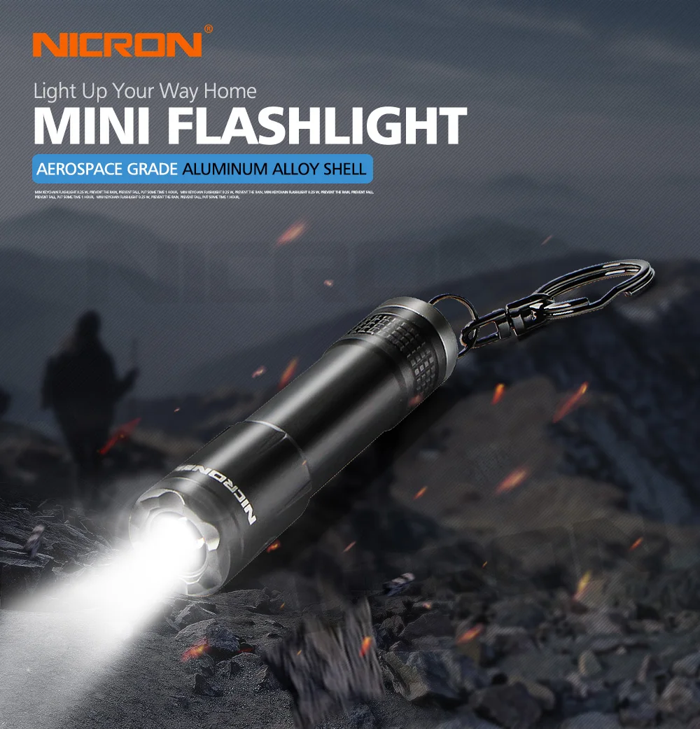 NICRON Микро Мини Вспышка светильник на открытом воздухе 20LM от 24 мес. до 1 АА Батарея 10 часов ключевая цепь светильник Водонепроницаемый IPX4 для дома светодиодный фонарь N1