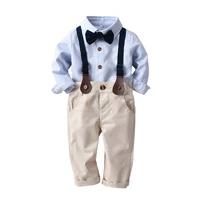 1 6 years boy suit set party children clothes sky blue striped shirt tie pants belt 4 pcs baby cotton long sleeves costume