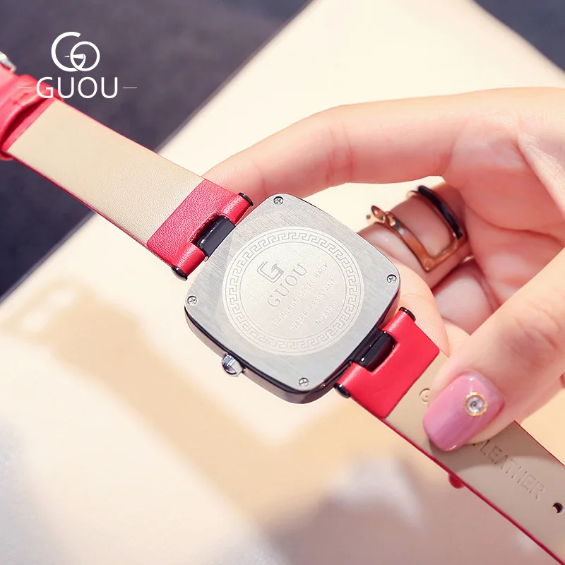 GUOU брендовые ультра тонкие роскошные простые часы модные женские кожаные