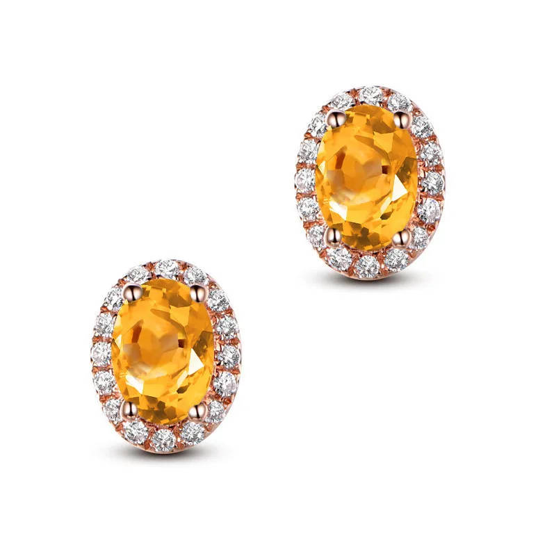 AINUOSHI, натуральный цитрин, серьги-гвоздики, 4ct, овальная огранка, драгоценные камни, вечерние, для помолвки, для женщин, ювелирное изделие, розовое золото, Цвет 925, серебряные серьги-гвоздики