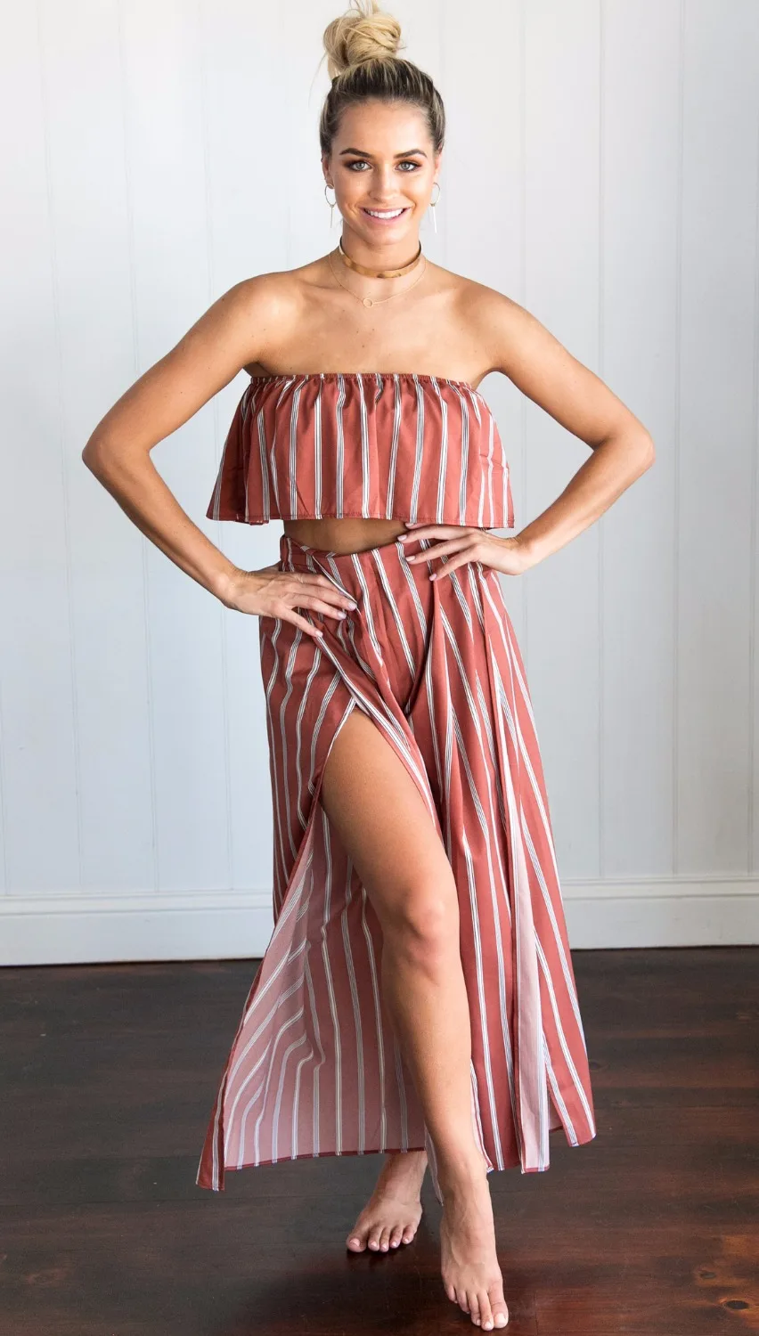 WLKE 2 Шт. Набор Комбинезон для Женщин 2017 Лето Без Бретелек Оборками урожай Вершины