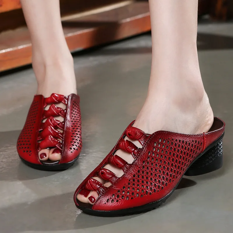 SONDR/женские шлепанцы из натуральной кожи в этническом стиле женские с открытым