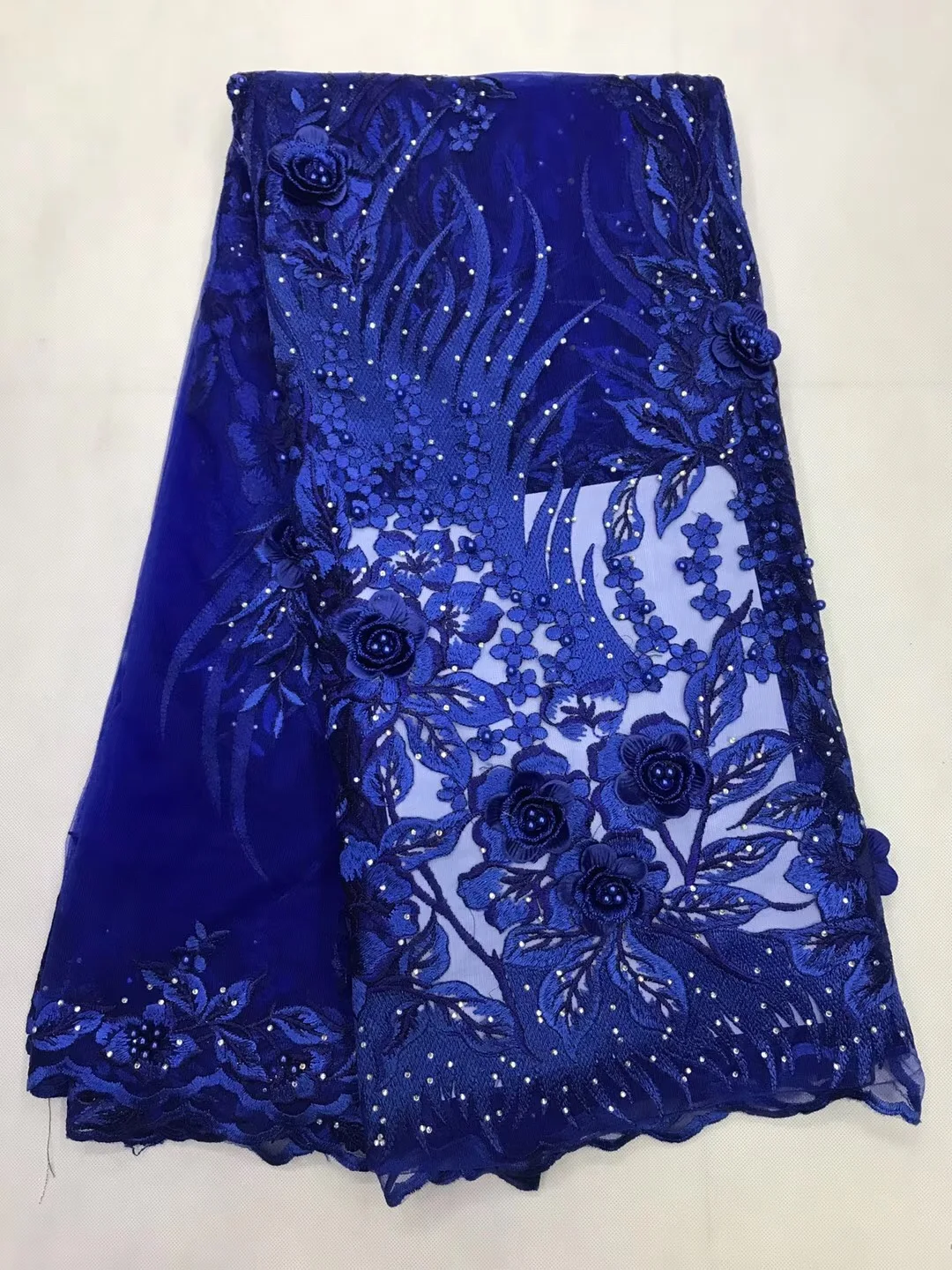 

High Quality 2019 3D Applique Nigerian Lace Fabrics Tulle Beaded African Lace Fabric Guipure Embroidered French Lace JL18