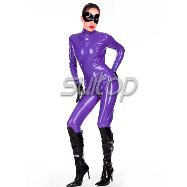 Женский Пурпурный латексный сексуальный костюм кошки латексные колготки с п...