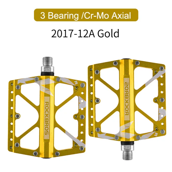 2017-12A Gold ROCKBROS 4 Подшипники Педали Велосипеда противоскользящие Сверхлегкие ЧПУ MTB Горные Велосипедные Педали Запечатаные Подшипник Педали Велосипедные Аксессуары - Цвет: 2017-12A Gold