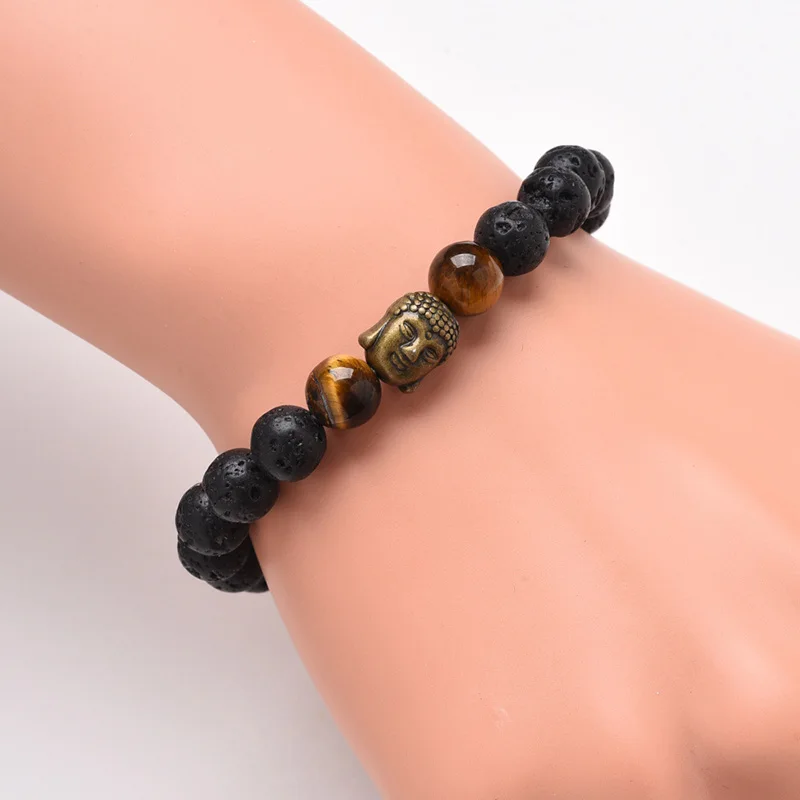 Винтажные браслеты Будды для мужчин 8 мм натуральный Лава камень браслет
