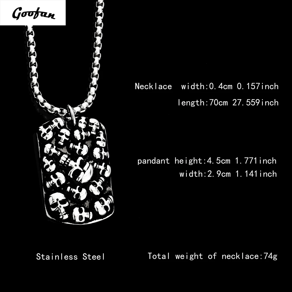 Goofan Hiphop Men Personality Silver Skeleton Fram Dog Tag Pendant&ampNecklace Stainless Steel Trendy Charm Rock Jewelry STN649 | Украшения