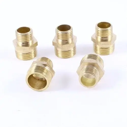 Male to Male Thread 1/4"PT x 1/2"PT Brass Hex Nipple Quick Fittings 5 Pcs