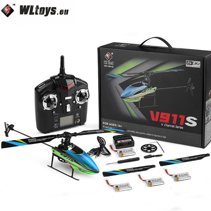 WLtoys V911S 2,4G 4CH 6-Aixs гироскоп 8520 безсердечный двигатель 4 шт. 3,7 в 250 мАч Lipo батарея Flybarless Mode 2 Радиоуправляемый вертолет RTF