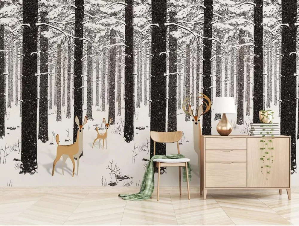 

[Self-Adhesive] 3D White Snow Forest Deer 88 Wall Paper mural Wall Print Decal Wall Murals