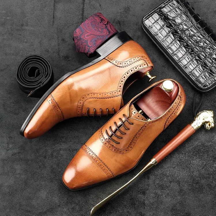 

England Men Fashion Genuine Leather Dress Oxfords Shoes Derby Italian Oxfords For Male Spring Autumn Goodyear Wedding Oxfords