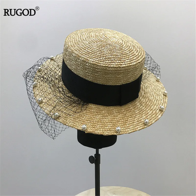 Модная сетчатая соломенная шляпа RUGOD 2019 с бисером женская пляжная в японском
