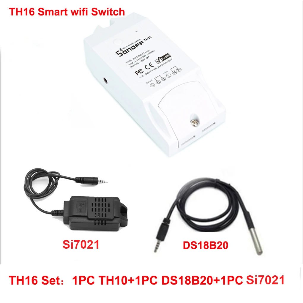 Sonoff TH 10A/16A Smart Wifi Switch Controller With Temperature Sensor And Waterproof Humidity Monitoring Home Automation - Комплект: TH16 Set