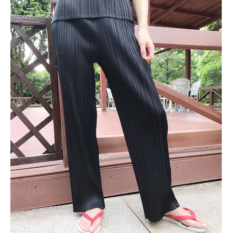 Changpleat новые базовые женские прямые брюки Miyak плиссированный однотонный эластичный пояс, карманы простые женские брюки модные