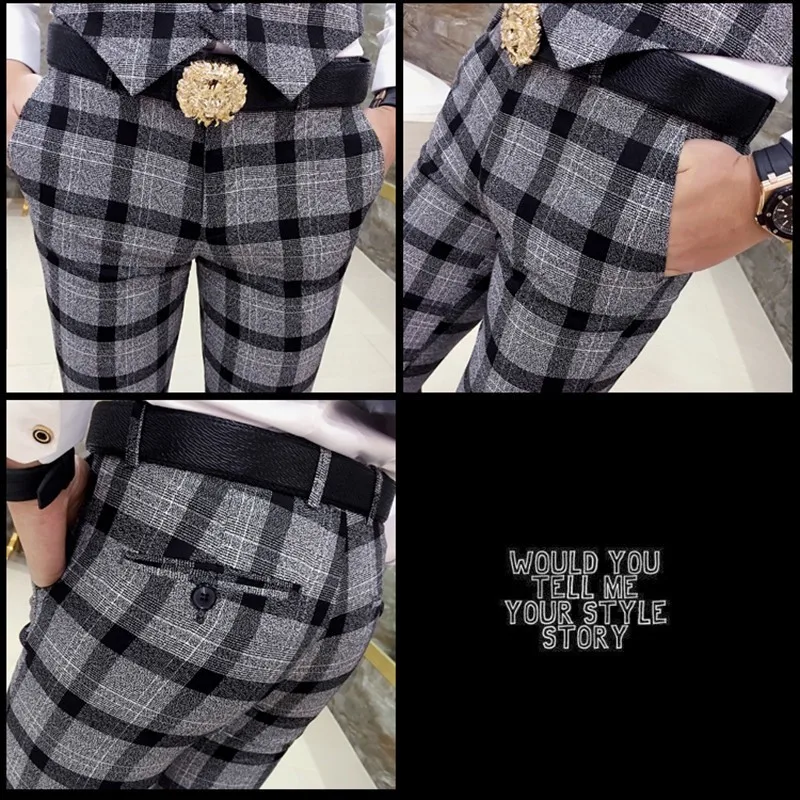 Большие клетчатые брюки мужские облегающие костюм Homme Pantaloni Uomo повседневные
