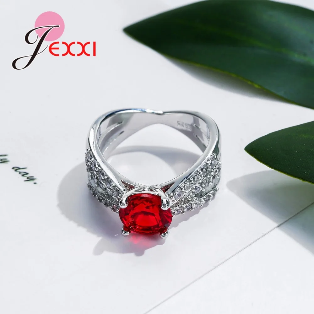 Solid 925 Sterling Silver Cross Red Crystal Rings for Women Cubic Zirconia Classic Romantic Jewelry Party Wedding | Украшения и