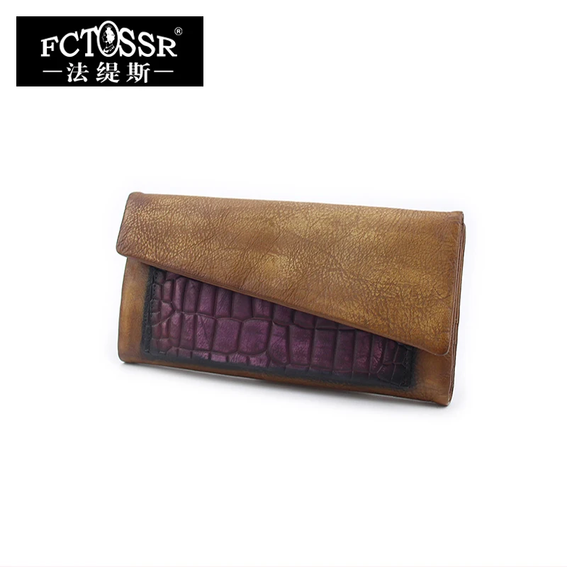 

Женский бумажник-конверт в стиле ретро, Длинный кошелек ручной работы из коровьей кожи, Дамский кошелек с держателем для карт, двойной кошел...