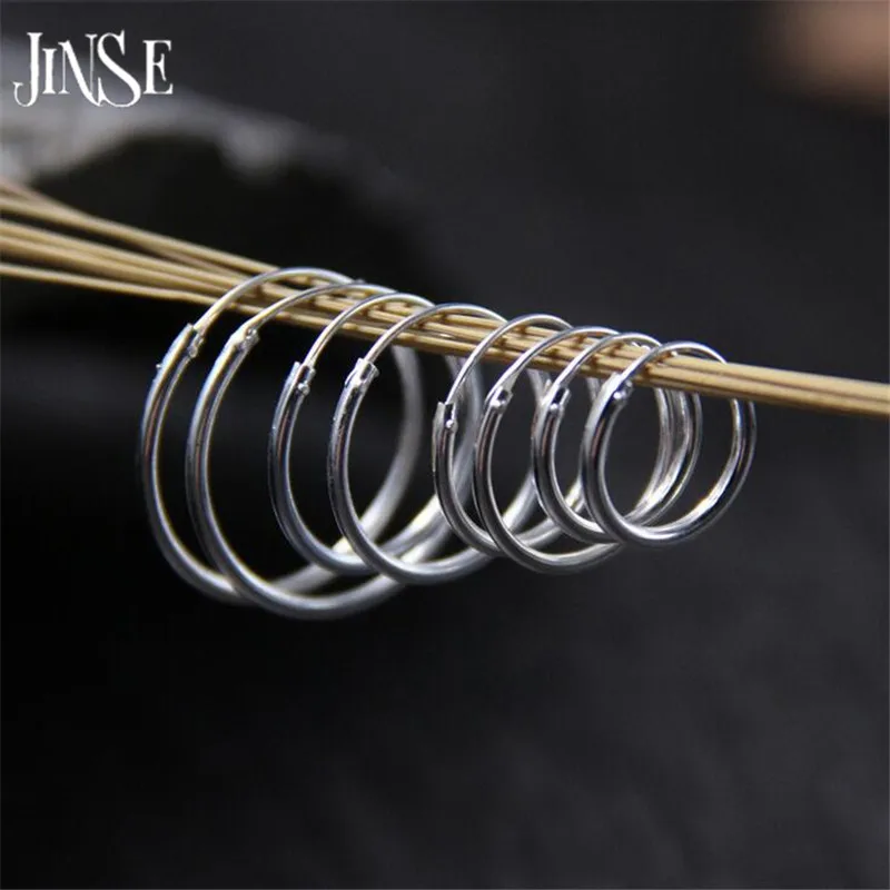 Женские серьги кольца JINSE из серебра 925 пробы с гладкой поверхностью|circle hoop