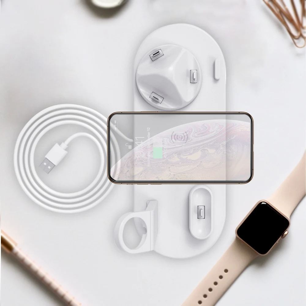 NYFundas Qi Беспроводное зарядное устройство Подставка док-станция для Apple Watch серии 4 3 2 Iphone XS MAX XR 8 Plus X IWatch Airpods индукция