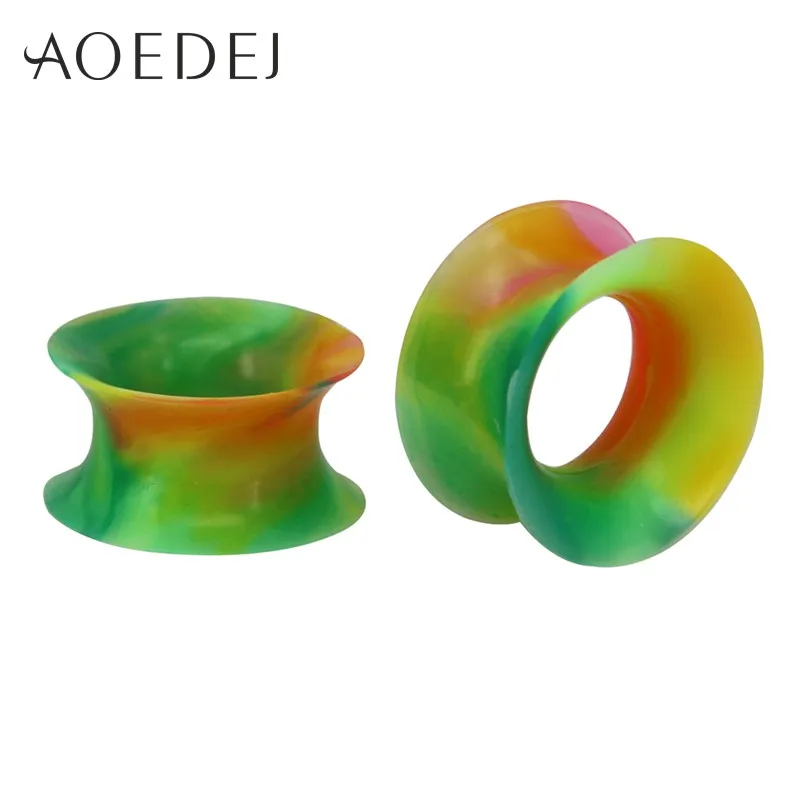 green yellow red AOEDEJ 2 шт./лот силиконовые ушные растяжки пробки и тоннели 3-25 мм силиконовые двойные пробки пирсинг Dilataciones ореха пирсинг - Окраска металла: green yellow red