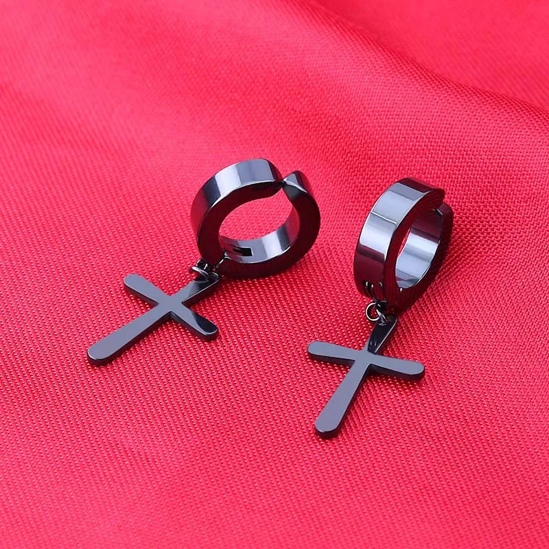 Cross 8 black 2 шт, панк, нержавеющая сталь, крест, звезды, кулон, клипса, без пирсинга, серьги для женщин, хип-хоп, модные, без отверстия для уха, мужские ювелирные изделия - Окраска металла: Cross 8 black