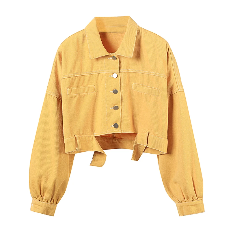 FTLZZ Новая женская джинсовая куртка с отложным воротником женские свободные