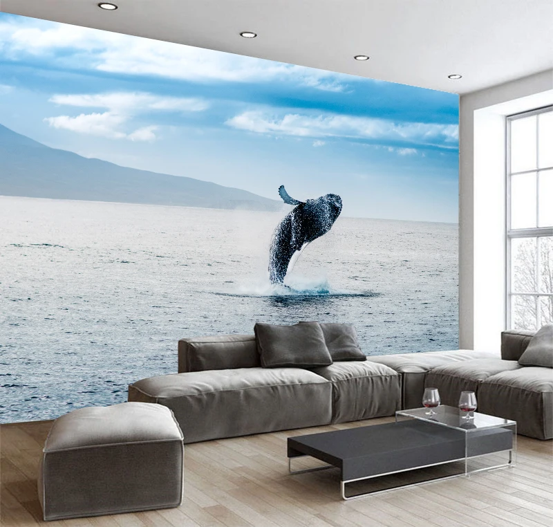 Пользовательские 3D эффект обои живопись фреска фото подводный мир дельфин