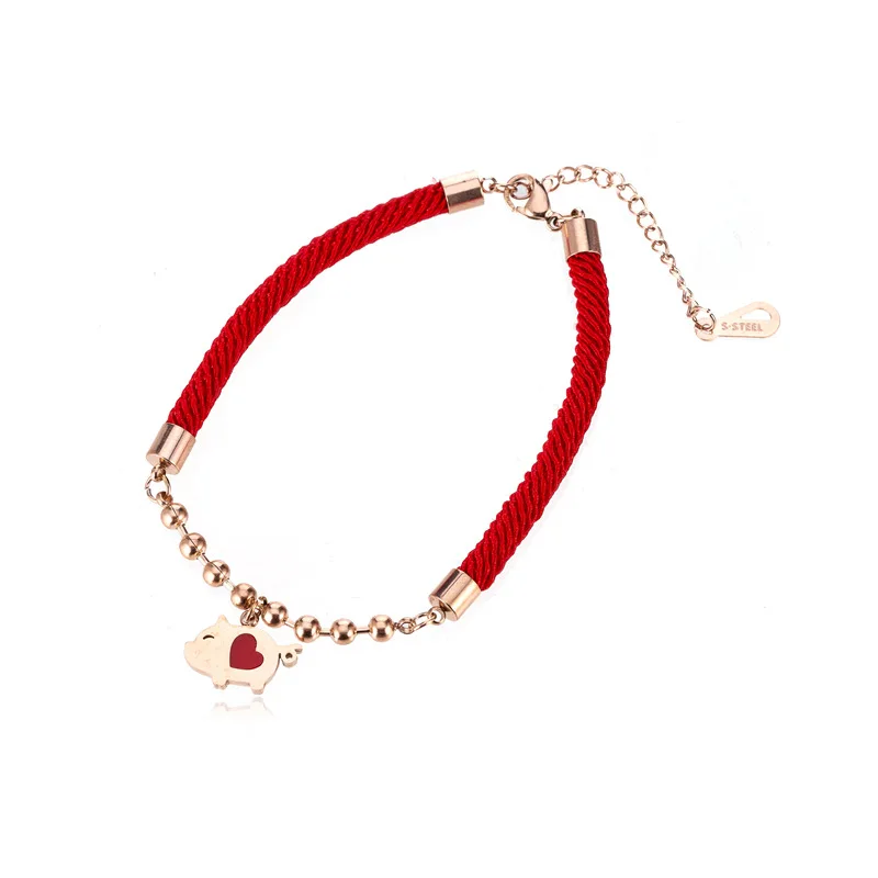 2019 Новое поступление свинья зодиака красный Канатный браслет с подвесками